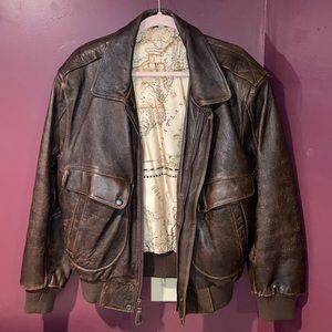 Peter England Vintage Brown Leather Bomber Jacket